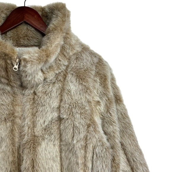 Roaman's Vintage Faux Fur Jacket Beige Long Sleeve Full Zip Pockets Medium - Picture 7 of 15
